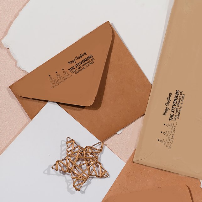 God jul Träd Returadress Självfärgande Stämpel (Merry Christmas Trees Return Address Self-inking Stamp)