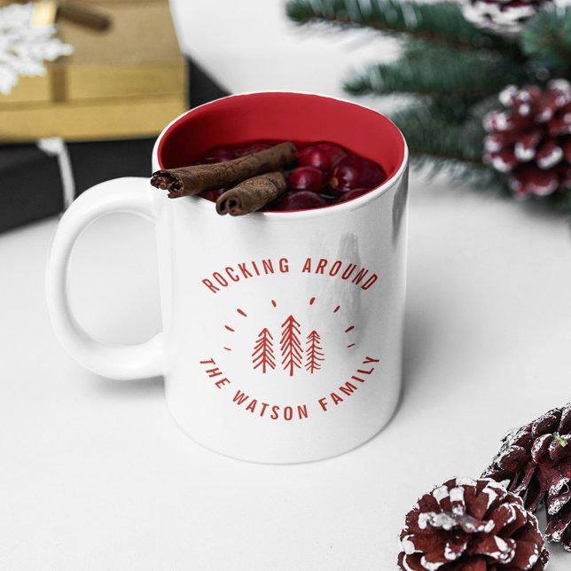God jul Träd Rocking Modern Anpassningsbar Family Två-Tonad Mugg (Skapare uppladdad)