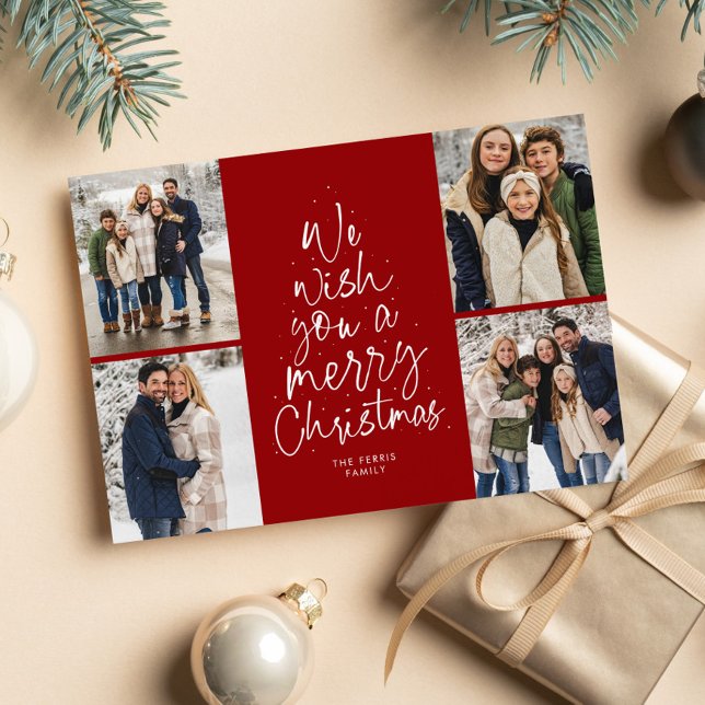 God jul träd roligt 4 fotokollage röd julkort (Skapare uppladdad)