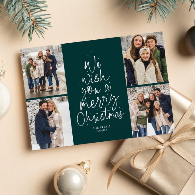God jul träd roligt fotokollage mörk grönt julkort (Skapare uppladdad)