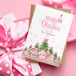God jul Träd Rosa Bow Pinkmas Helgdag-kort Julkort