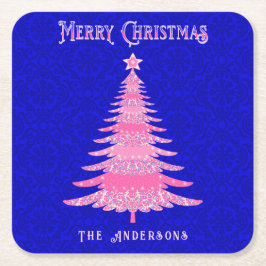 God jul Träd Rosa Personlig Snöflingor Underlägg Papper Kvadrat