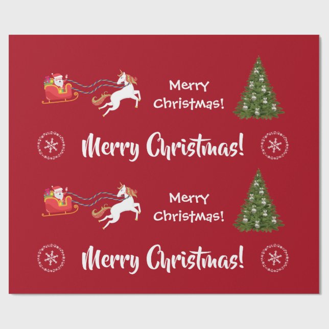 God jul Träd Santa Sleigh Girly Unicorn Presentpapper (Platt)