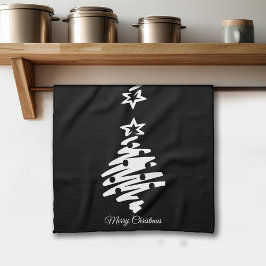 God jul Träd Silhouette Black Helgdag Kökshandduk