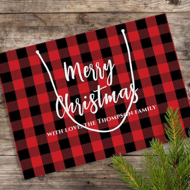 God jul Träd Simple Buffalo Check Mönster (Merry Christmas buffalo check plaid pattern large gift bag)