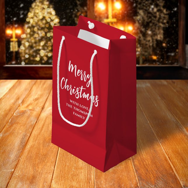 God jul Träd Simple Buffalo Check Mönster (Simple red Merry Christmas Calligraphy Script gift bag)
