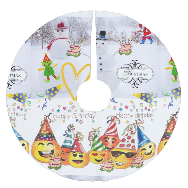 God jul Träd Skirt Grattis på födelsedagen Julgransmatta Borstad Polyester (Framsidan)