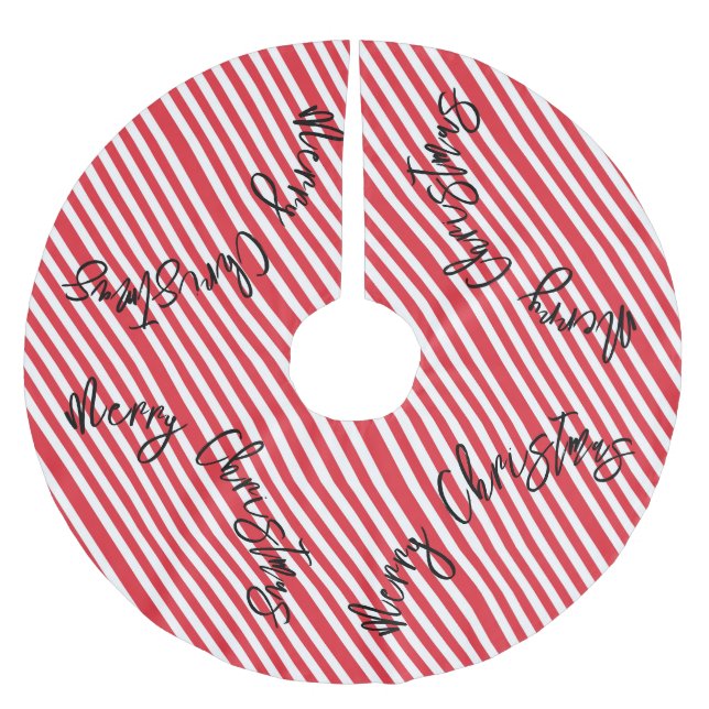 God jul Träd Skirt Rand Red & White Julgransmatta Borstad Polyester (Framsidan)