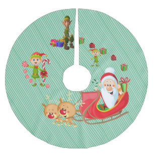God jul Träd Skirt Santa Sleigh Elves Hjort Julgransmatta Borstad Polyester