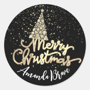 God jul Träd Skript Namn Guld BlackDiamond Runt Klistermärke