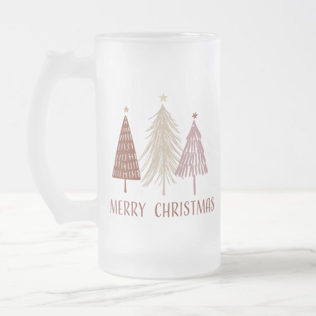 God jul Träd Snö Helgdag Elegant Festive Frostat Ölglas (Vänster)