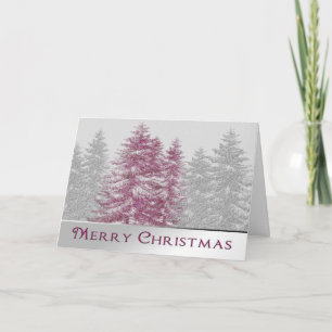 GOD JUL-TRÄD-SNÖ-ROSA-SILVER/GRÅTT HELGKORT