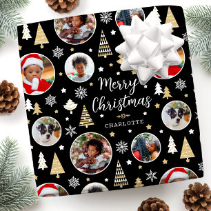 God jul Träd Snöflingor fotosvart fotofoto i Presentpapper