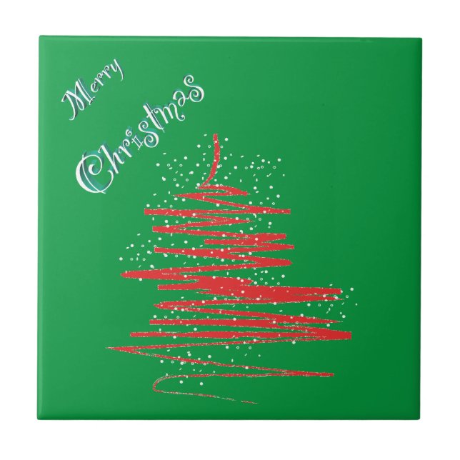 God jul Träd Snöflingor Kakelplatta (Framsidan)