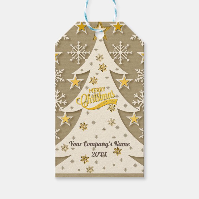 God jul Träd, snöflingor och stjärniga silhouettes Presentetikett (Framsidan)