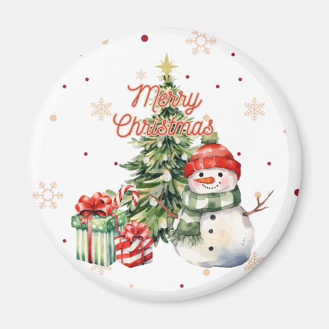 God jul Träd Snögubbe och Presenter Magnet (Framsidan)