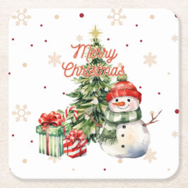 God jul Träd Snögubbe och Presenter Underlägg Papper Kvadrat