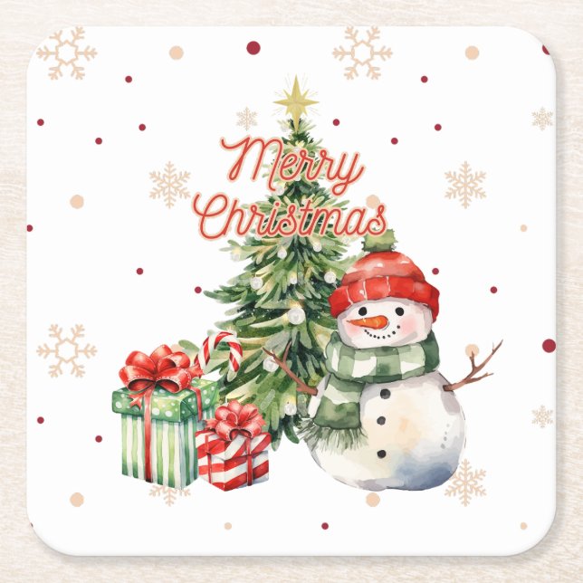 God jul Träd Snögubbe och Presenter Underlägg Papper Kvadrat (Framsidan)
