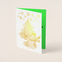 God jul Träd Snögubbe och Snöflingor Folierat Kort