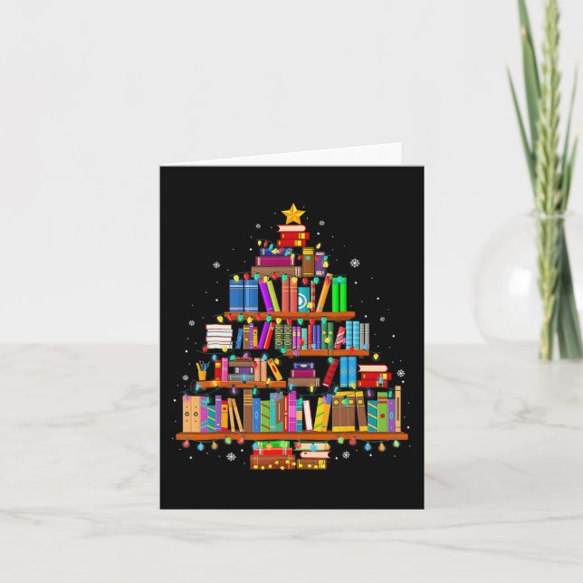 God jul Träd som läser Bokar Älskare, bibliotekari Kort (Framsida)