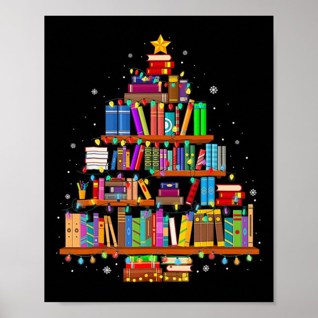 God jul Träd som läser Bokar Älskare, bibliotekari Poster (Framsidan)