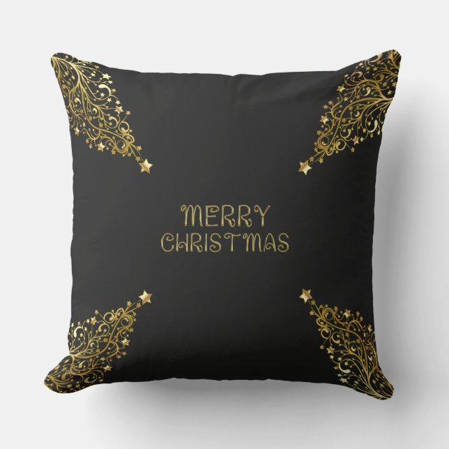 God jul Träd Stars Black Guld Shiny Chic Kudde (Framsida)