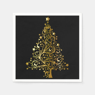 God jul Träd Stars Black Guld Shiny Chic Pappersservett