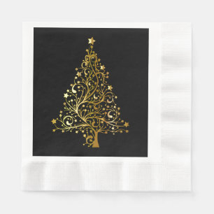 God jul Träd Stars Black Guld Shiny Chic Pappersservett