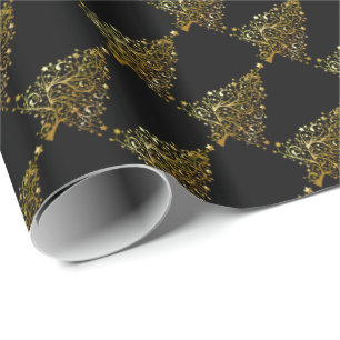 God jul Träd Stars Black Guld Shiny Chic Presentpapper