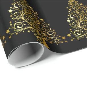 God jul Träd Stars Black Guld Shiny Chic Presentpapper