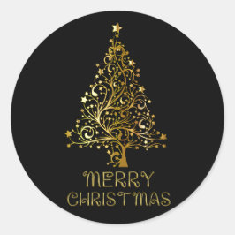 God jul Träd Stars Black Guld Shiny Chic Runt Klistermärke