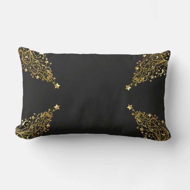 God jul Träd Stars Black Guld Shiny Chic Utomhuskudde (Framsida)