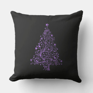 God jul Träd Stars Black Metallic Lila Kudde