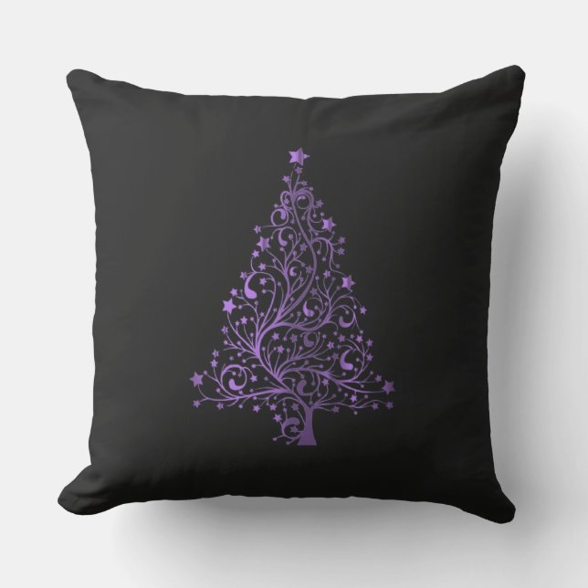 God jul Träd Stars Black Metallic Lila Kudde (Framsida)