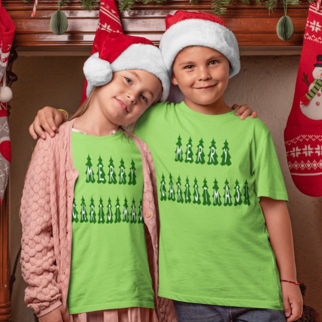 God jul Träd Teckenflickor och pojkar Tee (Merry Christmas Tree Font Girls and Boys T-Shirt)
