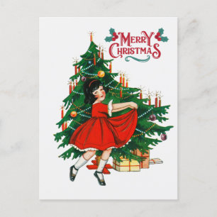 God jul träd vintage konst helg vykort