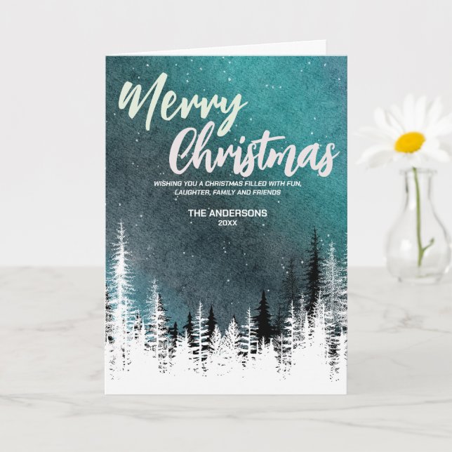 God jul träd vinterskog i Nattskogen Helgdag Kort (Liten växt)