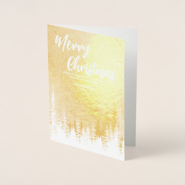 God jul träd vinterskogen i Nattskogen Guld Folierat Kort (Framsida)
