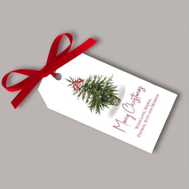God jul Träd Watercolor Anpassningsbar Presentetikett (Merry Christmas watercolor Christmas tree holiday gift tag,)