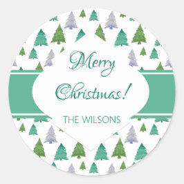 God jul Träd Watercolor Pastel Mönster Runt Klistermärke