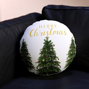 God jul Träd Winter White Round Pillow Rund Kudde