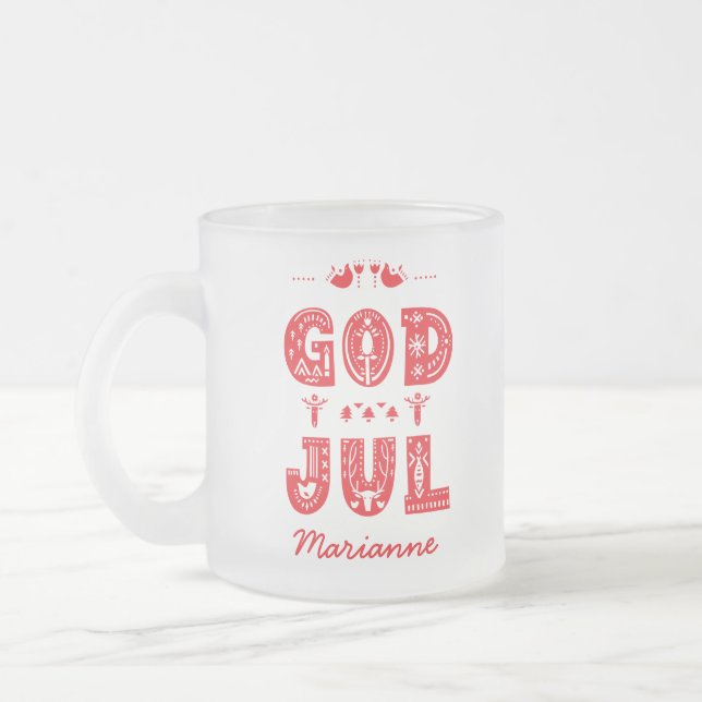 God Jul Traditional Svenska Julfont Frostad Glasmugg (Vänster)