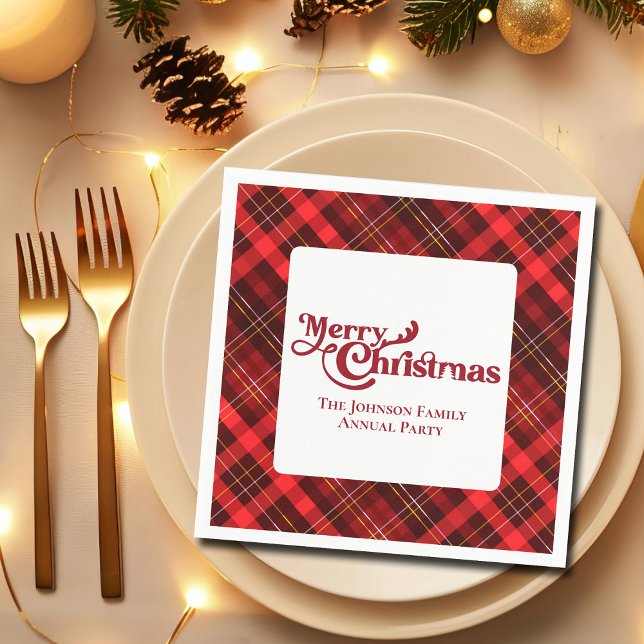 God jul Traditionell rödfärgad pset Tartan Party Pappersservett (Skapare uppladdad)