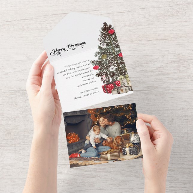 God jul (traditionell träd)-foto-kort (Avrivbar del)