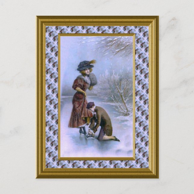 God jul traditionella skridskor helg vykort (Framsida)