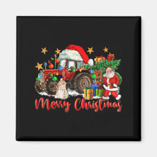 God Jul Traktor Med Tomte Snöman  Magnet