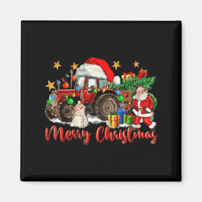 God Jul Traktor Med Tomte Snöman  Magnet (Framsidan)
