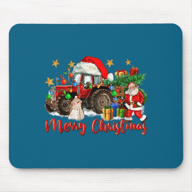 God Jul Traktor Med Tomte Snömannen  Musmatta (Framsidan)