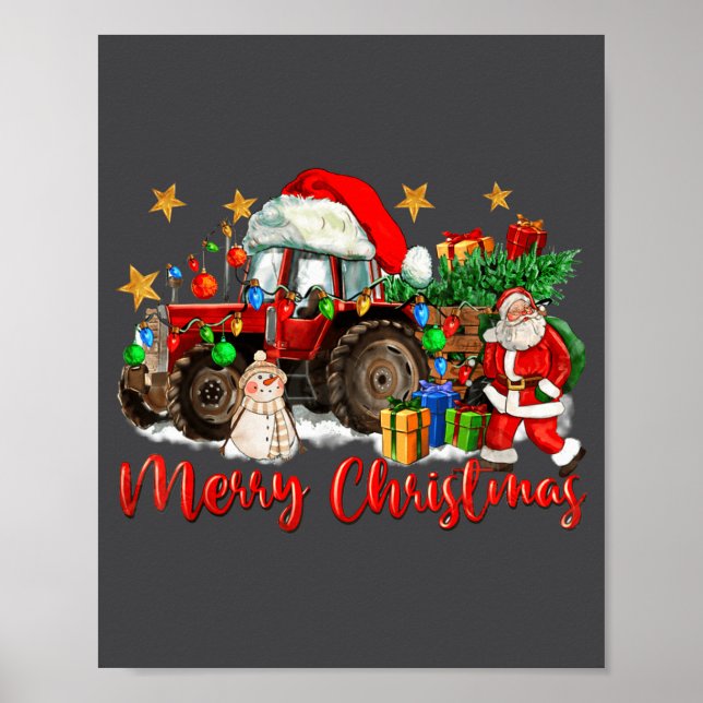 God Jul Traktor Med Tomte Snömannen  Poster (Framsidan)