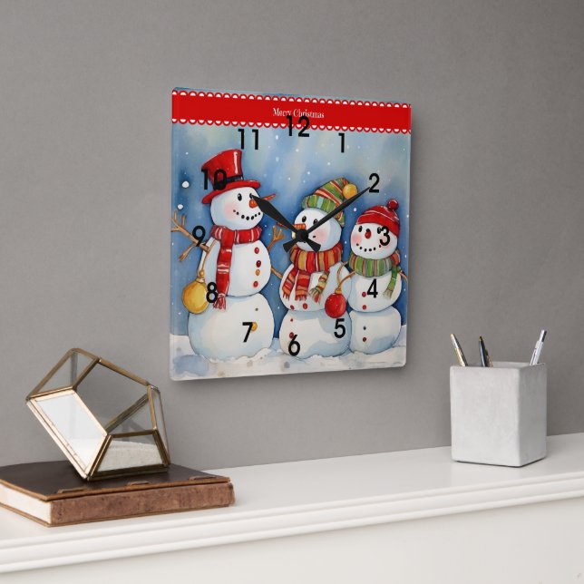 God Jul, Tre Färgrika Snömän, Fyrkantig Klocka (Kontor)